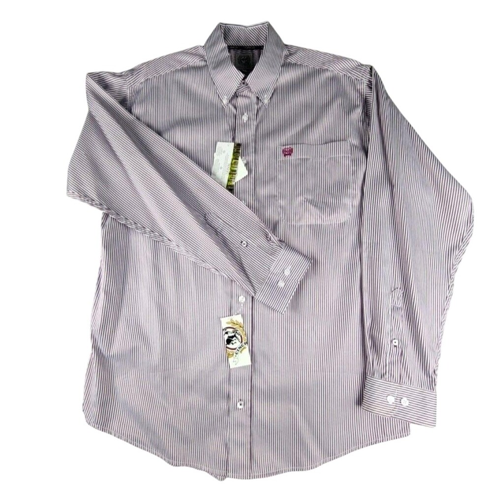Cinch Shirt Mens Small Red Stripe Long Sleeve Button Up Tencel Western Casual